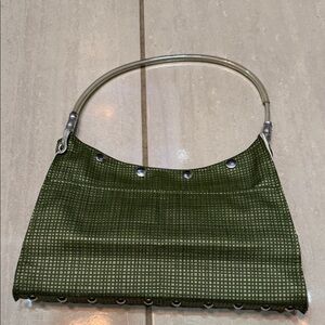 Olive Shoulder Bag with Metallic Handle